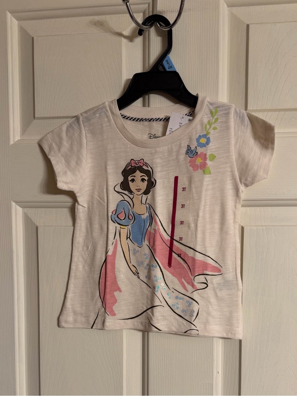 Disney Short Sleeve Princess Snow White Tee with Pink & Blue Accents 3T